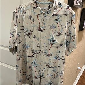 Tommy Bahama Men's Palm Print Shirt - Cream and Blue